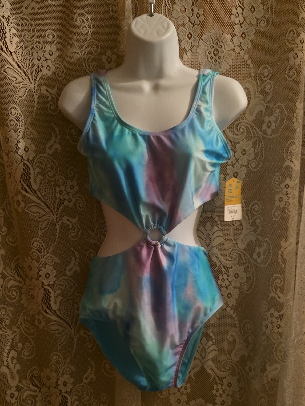 New Thereabouts Girls Size 18 1/2 Blue Green Tie Dye‎ One Piece Bathing Swimsuit